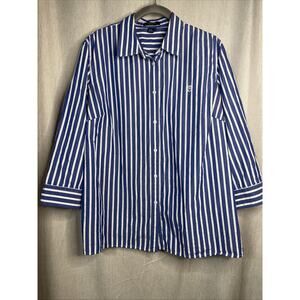 Chaps - Women’s 1X Blue Striped 3/4 Sleeve Button Down Shirt